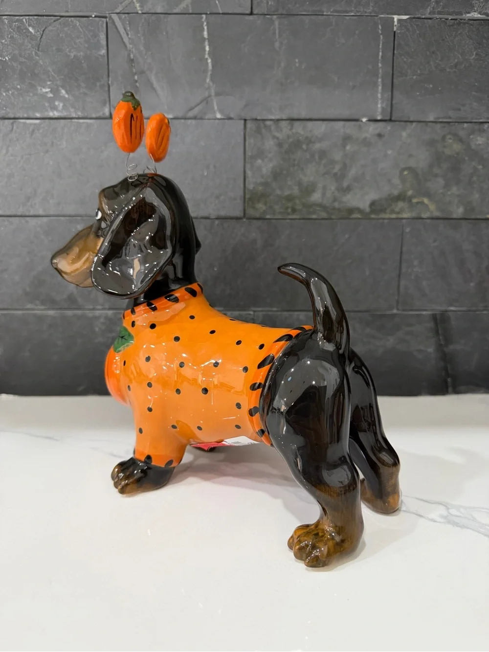 Halloween Dachshund Dog Figurine - Orange Pumpkin Costume